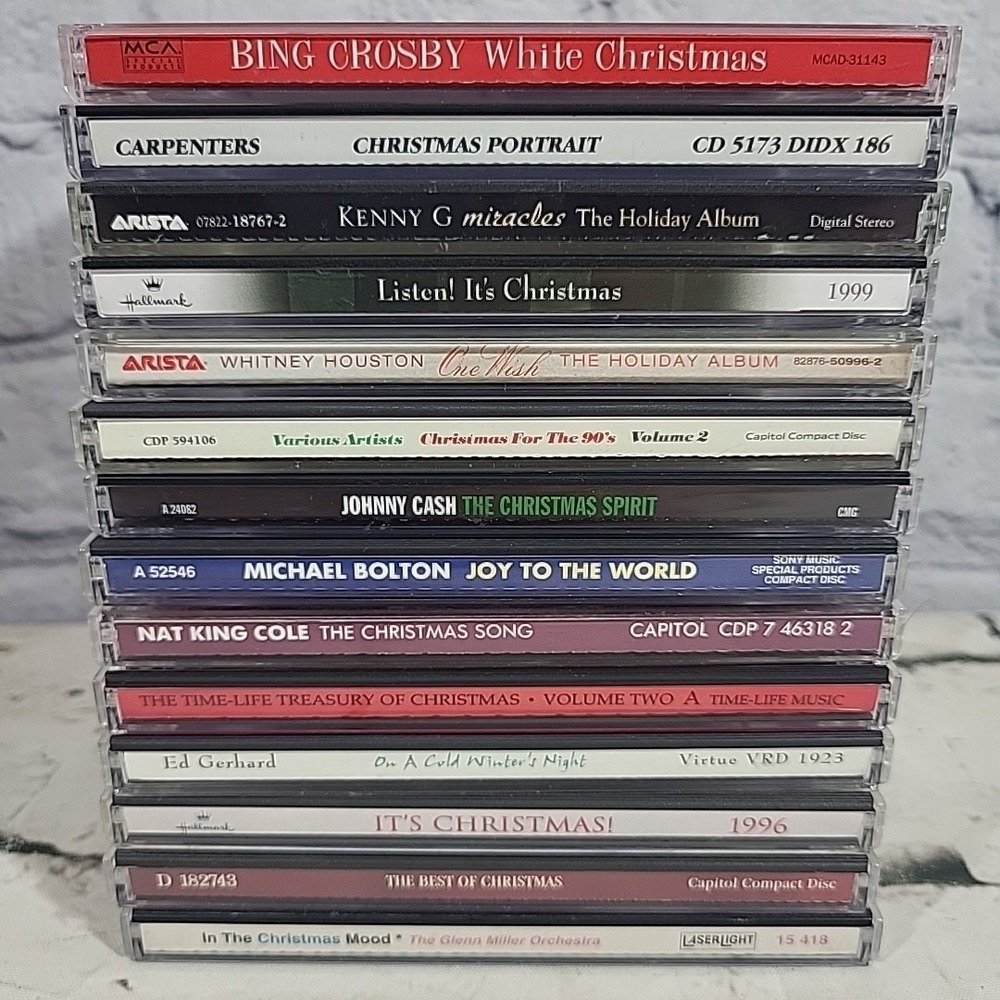 Christmas Music CDs Large Lot‎ Of 14 Bing Crosby Johnny Cash Whitney Houston